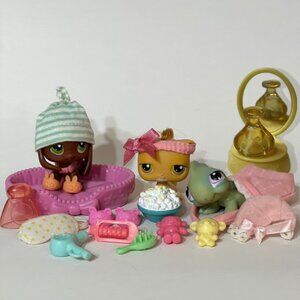 Littlest Pet Shop Bedtime Blast Set | LPS Beagle #77, Shorthair Cat #78, Iguana